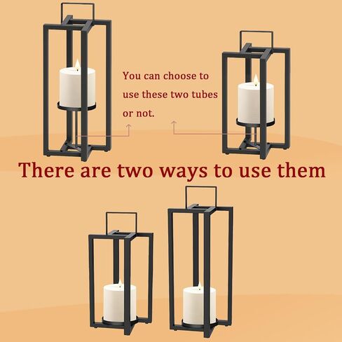 Smtyle Modern Black Metal Candle Lanterns Decorative Lantern Candle Holder Set of 2 for Indoor & Outdoor Use, Home Decor, Events, Parties, Weddings in Saudi Arabia
