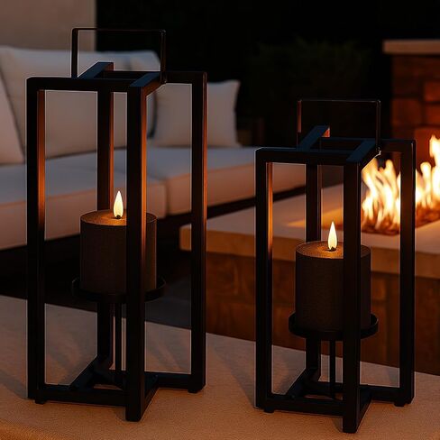 Smtyle Modern Black Metal Candle Lanterns Decorative Lantern Candle Holder Set of 2 for Indoor & Outdoor Use, Home Decor, Events, Parties, Weddings in Saudi Arabia