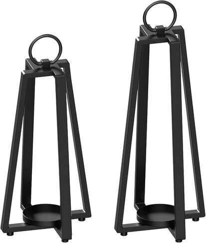 Smtyle Modern Black Metal Candle Lanterns Decorative Lantern Candle Holder Set of 2 for Indoor & Outdoor Use, Home Decor, Events, Parties, Weddings in Kuwait