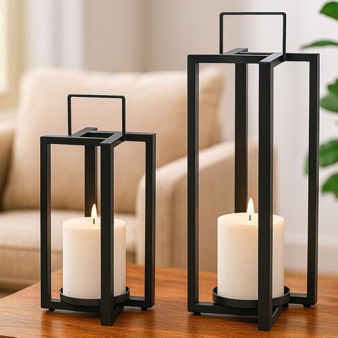 Smtyle Modern Black Metal Candle Lanterns Decorative Lantern Candle Holder Set of 2 for Indoor & Outdoor Use, Home Decor, Events, Parties, Weddings in Saudi Arabia