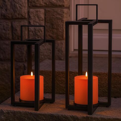 Smtyle Modern Black Metal Candle Lanterns Decorative Lantern Candle Holder Set of 2 for Indoor & Outdoor Use, Home Decor, Events, Parties, Weddings in Saudi Arabia