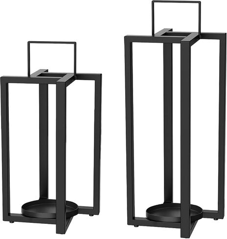 Smtyle Modern Black Metal Candle Lanterns Decorative Lantern Candle Holder Set of 2 for Indoor & Outdoor Use, Home Decor, Events, Parties, Weddings in Saudi Arabia