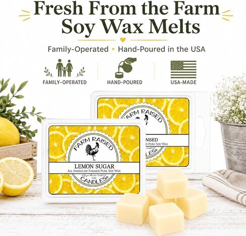 Lemon Sugar - USA Made Soy Wax Melts, 2 Pack, 6 oz | 2 clamshells, 6 oz total, 12 cubes • lemon sugar bakery scent • USA-grown soy wax in Saudi Arabia