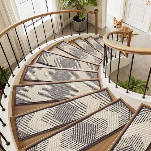PADOOR 15PC Stair-Treads Non Slip, 3D Peel and Stick Stair Treads for Wooden Steps Indoor, Stair-Carpet Treads Washable Reusable Adhesive Stair-Runner Rugs for Kids and Dogs 8"x30" Chocolate in Saudi Arabia