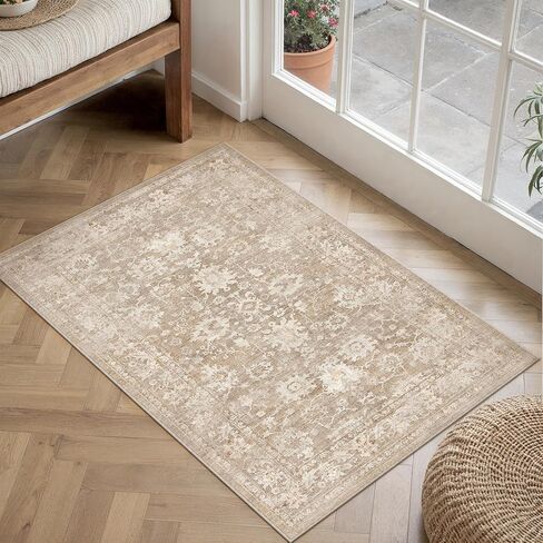 HUGEAR 2x6 Runner Rug Brown Machine Washable Rug Room Decor Vintage Distressed Hallway Rugs Low Pile Carpet Non Slip Washable Rugs for Kitchen Laundry Room Living Soft Lightweight in Saudi Arabia
