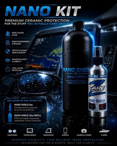 Screen & Glass Cleaner Spray with Ceramic Coating - Hydrophobic Protection for Sunglasses, Boat Screens, Electronics - Streak Free Water Repellent - Nano Shield by Z Care Refill and Travel Size in Kuwait