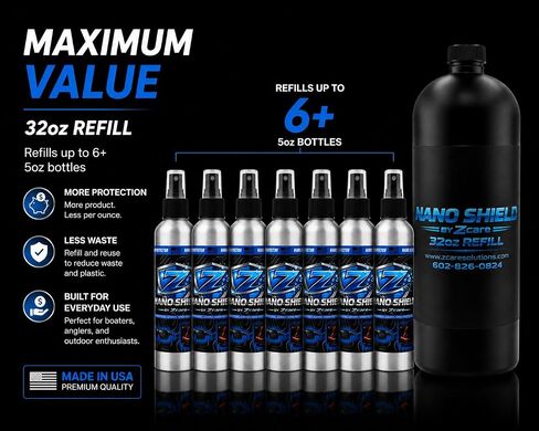 Screen & Glass Cleaner Spray with Ceramic Coating - Hydrophobic Protection for Sunglasses, Boat Screens, Electronics - Streak Free Water Repellent - Nano Shield by Z Care Refill and Travel Size in Kuwait