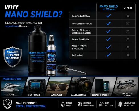 Screen & Glass Cleaner Spray with Ceramic Coating - Hydrophobic Protection for Sunglasses, Boat Screens, Electronics - Streak Free Water Repellent - Nano Shield by Z Care Refill and Travel Size in Kuwait
