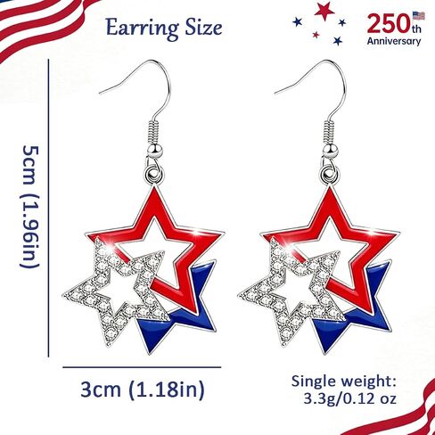 4th of July Accessories, Red White Blue Patriotic Star Dangle American Flag Earrings, Matching 4th of July Outfits for Women, 250th Anniversary USA Independence Day Gifts in Saudi Arabia