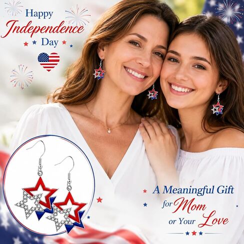 4th of July Accessories, Red White Blue Patriotic Star Dangle American Flag Earrings, Matching 4th of July Outfits for Women, 250th Anniversary USA Independence Day Gifts in Saudi Arabia