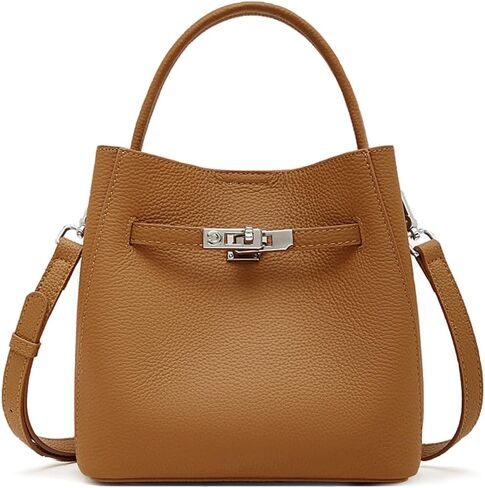 Genuine Leather Mini Bucket Bag for Women, Top Handle Crossbody Shoulder Purse Lightweight Commuter Handbag in Saudi Arabia