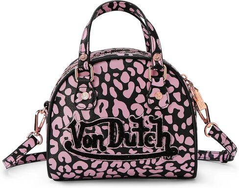 Von Dutch Mini Bowling Bag Cheetah Print | 6.8" Vegan Leather Crossbody with Logo Hardware, Top Handles & Zipper Pouch in Saudi Arabia