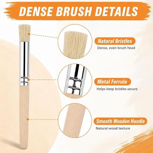 6Pcs Light Brown Natural Wood Stencil Brushes, 3 Sizes Multi-Size Wooden Stencil Brush Set for Acrylic Oil Watercolor Painting, DIY Crafts Card Making & Wall Art Projects in Saudi Arabia