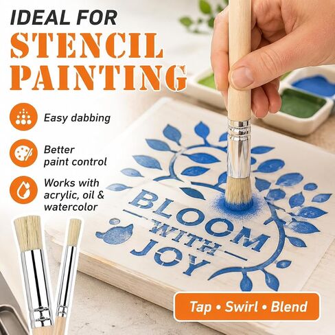 6Pcs Light Brown Natural Wood Stencil Brushes, 3 Sizes Multi-Size Wooden Stencil Brush Set for Acrylic Oil Watercolor Painting, DIY Crafts Card Making & Wall Art Projects in Saudi Arabia
