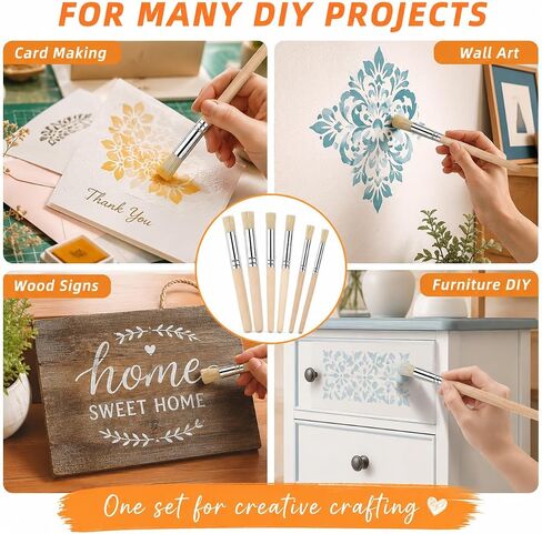 6Pcs Light Brown Natural Wood Stencil Brushes, 3 Sizes Multi-Size Wooden Stencil Brush Set for Acrylic Oil Watercolor Painting, DIY Crafts Card Making & Wall Art Projects in Saudi Arabia