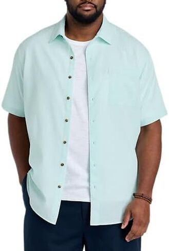 Oak Hill by DXL Men's Big and Tall Gingham Seersucker Sport Shirt, Green in Saudi Arabia