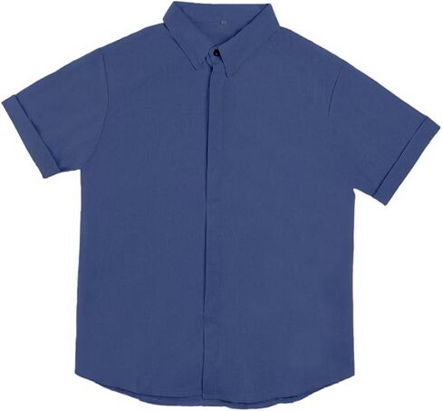 Men's Short Sleeve Button-Down Shirt - V-Neck Casual Solid Color Summer in Kuwait