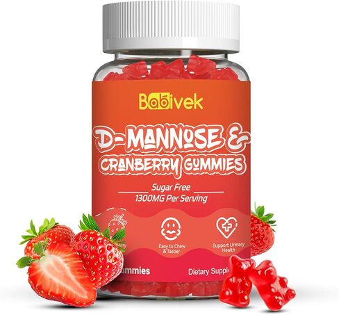 D-Mannose Gummies 1300mg per Serving with Cranberry, Sugar-Free, Vegan, Non-GMO, Gluten-Free, Supports Bladder & Urinary Tract Health, Immune Support, 60 Count in Saudi Arabia