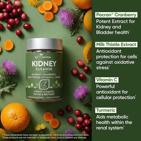 Kidney Cleanse Detox Supplement - Advanced Kidney Support Formula with Cranberry Pacran, Dandelion Root, Turmeric & Milk Thistle - Supports Kidney Health, Function & Fluid Balance - 60 Capsules in Saudi Arabia
