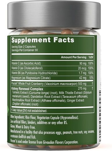 Kidney Cleanse Detox Supplement - Advanced Kidney Support Formula with Cranberry Pacran, Dandelion Root, Turmeric & Milk Thistle - Supports Kidney Health, Function & Fluid Balance - 60 Capsules in Saudi Arabia