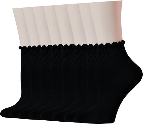 JORMATT 8 Pairs Ruffle Socks Women Cute Frilly Ankle Socks Seamless Cotton Crew Socks for Woman & Girls in Kuwait