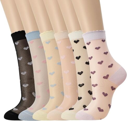 Womens Sheer Socks, 5/6 Pairs Floral Mesh Lace Socks with Designs Summer Transparent Thin Jacquard Ruffle Sock in Kuwait