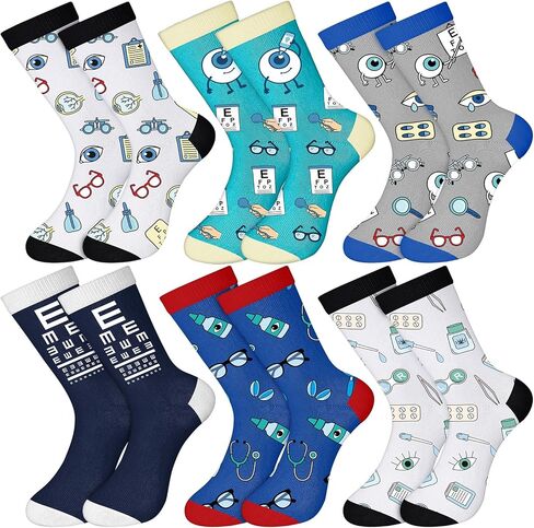 Unittype 6 Pairs Optometrist Gift Socks Themed Funny Novelty Casual Socks Health Awareness Gift for Adult Women Men Appreciation National Doctor's Day Nurse Week Graduation Party in Kuwait