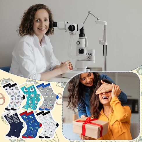 Unittype 6 Pairs Optometrist Gift Socks Themed Funny Novelty Casual Socks Health Awareness Gift for Adult Women Men Appreciation National Doctor's Day Nurse Week Graduation Party in Kuwait
