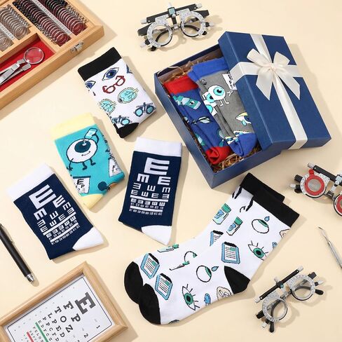 Unittype 6 Pairs Optometrist Gift Socks Themed Funny Novelty Casual Socks Health Awareness Gift for Adult Women Men Appreciation National Doctor's Day Nurse Week Graduation Party in Kuwait