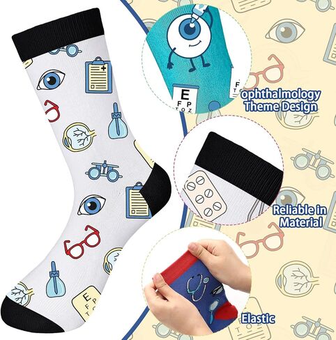 Unittype 6 Pairs Optometrist Gift Socks Themed Funny Novelty Casual Socks Health Awareness Gift for Adult Women Men Appreciation National Doctor's Day Nurse Week Graduation Party in Kuwait