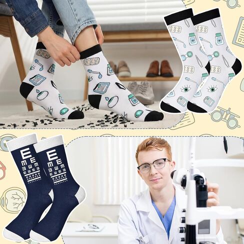 Unittype 6 Pairs Optometrist Gift Socks Themed Funny Novelty Casual Socks Health Awareness Gift for Adult Women Men Appreciation National Doctor's Day Nurse Week Graduation Party in Kuwait
