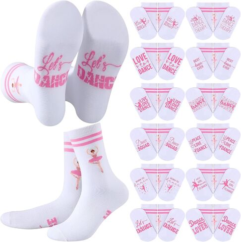 Glitopper 12 Pairs Novelty Ballet Dancer Socks Gift Bulk Dance Team Party Favors Funny Ballerina Socks Pink Ballet Sock Dance Lovers Gifts for Dancer Teacher Women Graduation Birthday in Kuwait
