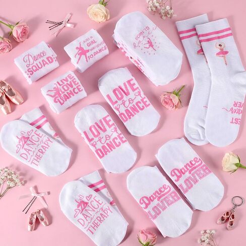 Glitopper 12 Pairs Novelty Ballet Dancer Socks Gift Bulk Dance Team Party Favors Funny Ballerina Socks Pink Ballet Sock Dance Lovers Gifts for Dancer Teacher Women Graduation Birthday in Kuwait