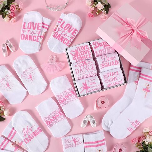 Glitopper 12 Pairs Novelty Ballet Dancer Socks Gift Bulk Dance Team Party Favors Funny Ballerina Socks Pink Ballet Sock Dance Lovers Gifts for Dancer Teacher Women Graduation Birthday in Kuwait