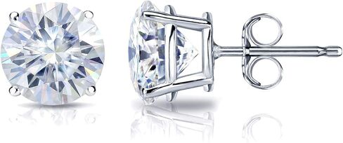 18k Gold Round Moissanite Stud Earrings (1 to 7ct TGW, H-I) 4-Prong Set, Push-Back by Diamond Wish in Kuwait
