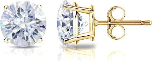 18k Gold Round Moissanite Stud Earrings (1 to 7ct TGW, H-I) 4-Prong Set, Push-Back by Diamond Wish in Kuwait