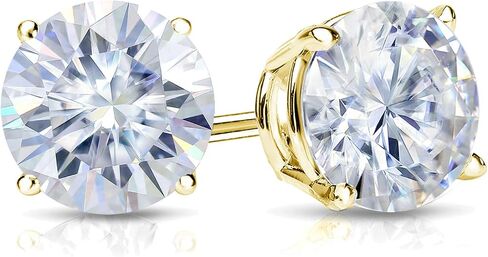 18k Gold Round Moissanite Stud Earrings (1 to 7ct TGW, H-I) 4-Prong Set, Push-Back by Diamond Wish in Kuwait