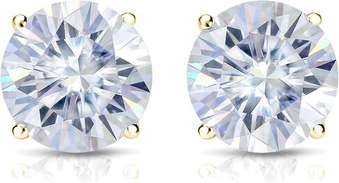 18k Gold Round Moissanite Stud Earrings (1 to 7ct TGW, H-I) 4-Prong Set, Push-Back by Diamond Wish in Kuwait