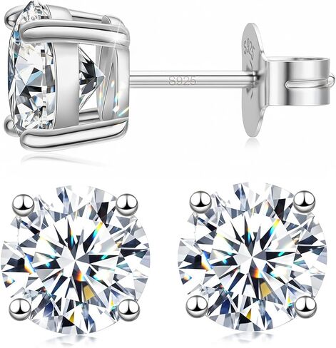 Moissanite Stud Earrings for Men, Solid 925 Sterling Silver Hypoallergenic White/Black/Gold Plated Non Tarnish, D Color VVS Clarity Lab Created Diamond Studs, Fathers Day Birthday Gifts Men's Jewelry in Kuwait