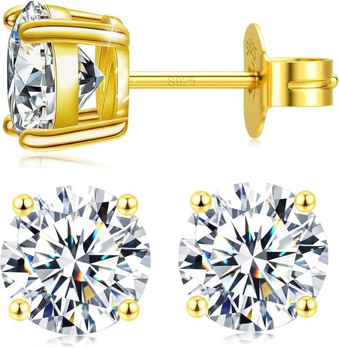 Moissanite Stud Earrings for Men, Solid 925 Sterling Silver Hypoallergenic White/Black/Gold Plated Non Tarnish, D Color VVS Clarity Lab Created Diamond Studs, Fathers Day Birthday Gifts Men's Jewelry in Kuwait