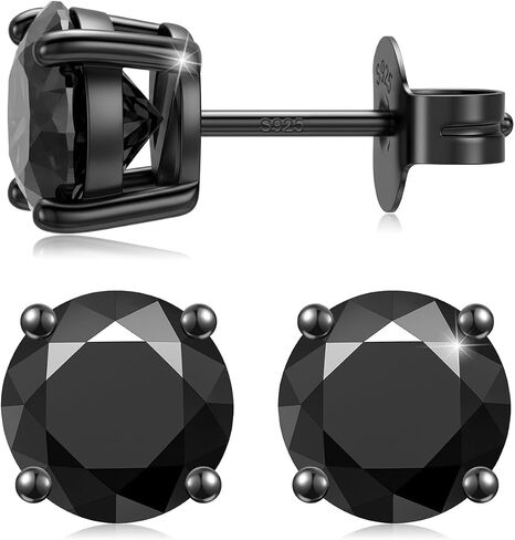 Moissanite Stud Earrings for Men, Solid 925 Sterling Silver Hypoallergenic White/Black/Gold Plated Non Tarnish, D Color VVS Clarity Lab Created Diamond Studs, Fathers Day Birthday Gifts Men's Jewelry in Kuwait