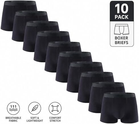 10pcs mens Underwear Boxer Briefs Pack, Cool & Breathable Moisture-wicking Underwear for Men, No Ride Up（Black） in Kuwait