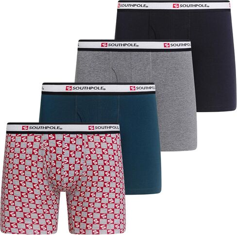 Southpole Cotton Stretch Boxer Briefs for Men Pack of 4 with 6" Inseam, Contour Pouch, Breathable Comfort Underwear in Kuwait