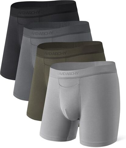 DAVID ARCHY Mens Boxer Briefs Premium Modal Underwear Breathable & Anti Chafing, Horizontal Fly, Supportive Pouch, 4 Pack in Kuwait