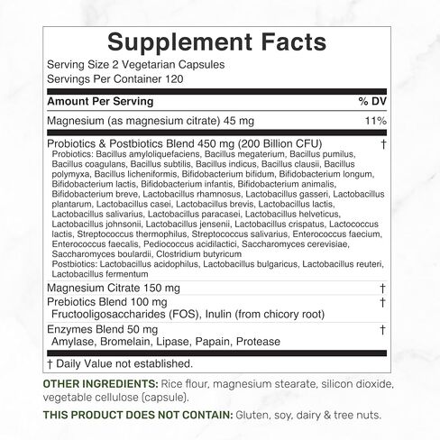 DEAL SUPPLEMENT Probiotics for Women & Men, 200 Billion CFU Per Serving, 240 Vegetarian Capsules, 4 Month Supply | 40 Strains with Prebiotics, Enzymes & Magnesium Citrate | Non-GMO, Gluten Free in Kuwait