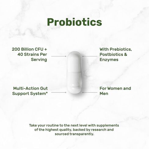 DEAL SUPPLEMENT Probiotics for Women & Men, 200 Billion CFU Per Serving, 240 Vegetarian Capsules, 4 Month Supply | 40 Strains with Prebiotics, Enzymes & Magnesium Citrate | Non-GMO, Gluten Free in Kuwait