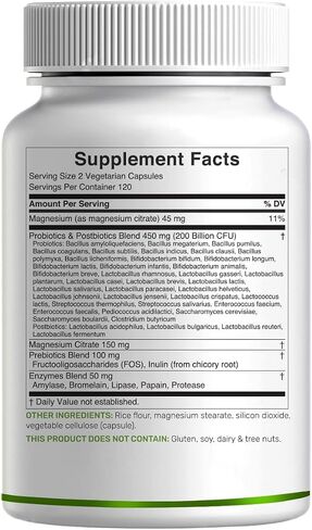 DEAL SUPPLEMENT Probiotics for Women & Men, 200 Billion CFU Per Serving, 240 Vegetarian Capsules, 4 Month Supply | 40 Strains with Prebiotics, Enzymes & Magnesium Citrate | Non-GMO, Gluten Free in Kuwait