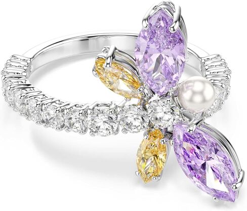 خاتم Swarovski x Ariana Grande الرسمي على شكل اليعسوب، أحجار متعددة الألوان مقطوعة بشكل مختلط، لمسة نهائية من الروديوم، جزء من مجموعة Ariana Dragonfly in Kuwait