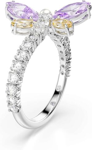 خاتم Swarovski x Ariana Grande الرسمي على شكل اليعسوب، أحجار متعددة الألوان مقطوعة بشكل مختلط، لمسة نهائية من الروديوم، جزء من مجموعة Ariana Dragonfly in Kuwait