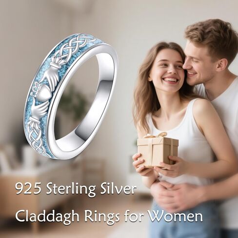 خواتم ONEFINITY Claddagh S925 من الفضة الإسترليني Claddagh خاتم تركواز هدية للنساء والرجال in Kuwait